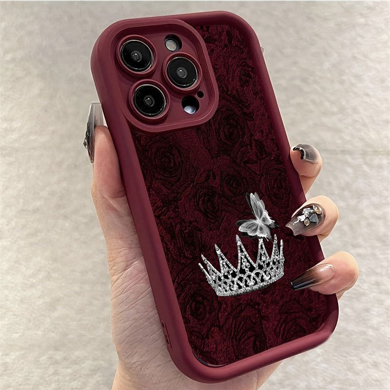 Apple Iphone 15 Pro Max - غطاء هاتف بتصميم وردة حمراء وتاج